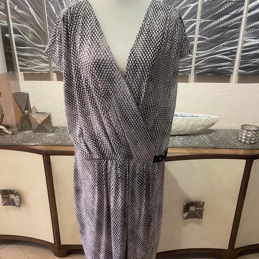 NWT SZ 1X Michael Kors faux wrap dress in black/white abstract python pr…